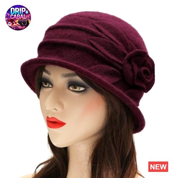 Wool Blend Vintage Cloche Bucket Hat with Stitched Flower Accent main image 6